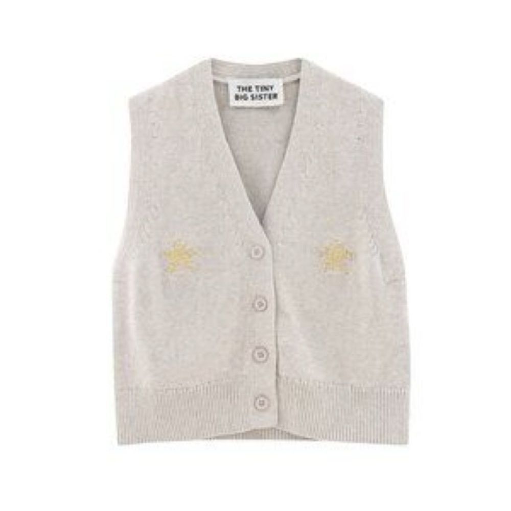 The Tiny Big Sister Button Up Grey Gray Knit Star Stars Vest V-neck Size 38